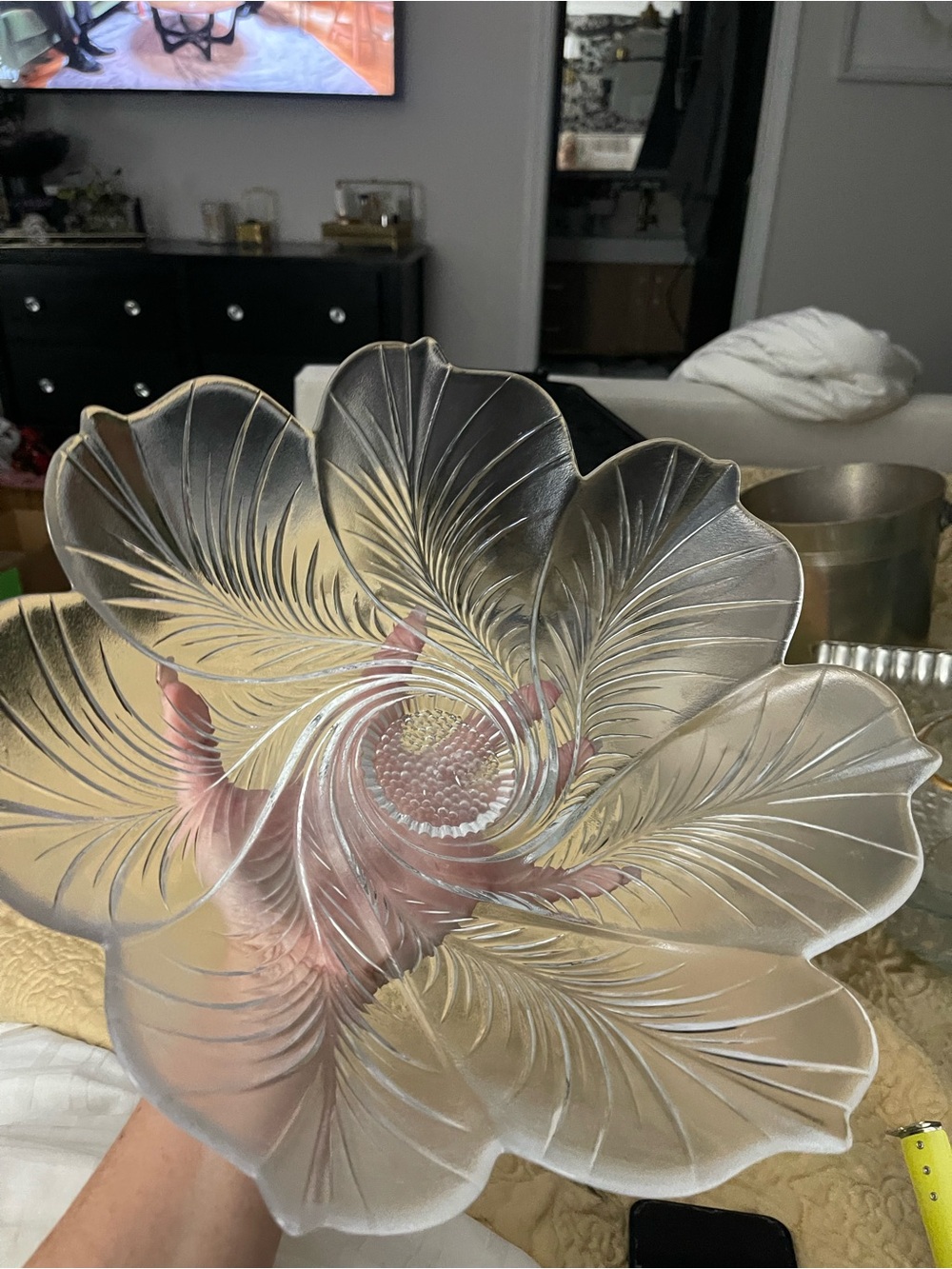 Vintage Decorative Frosted Glass Flower Bowl - Clear